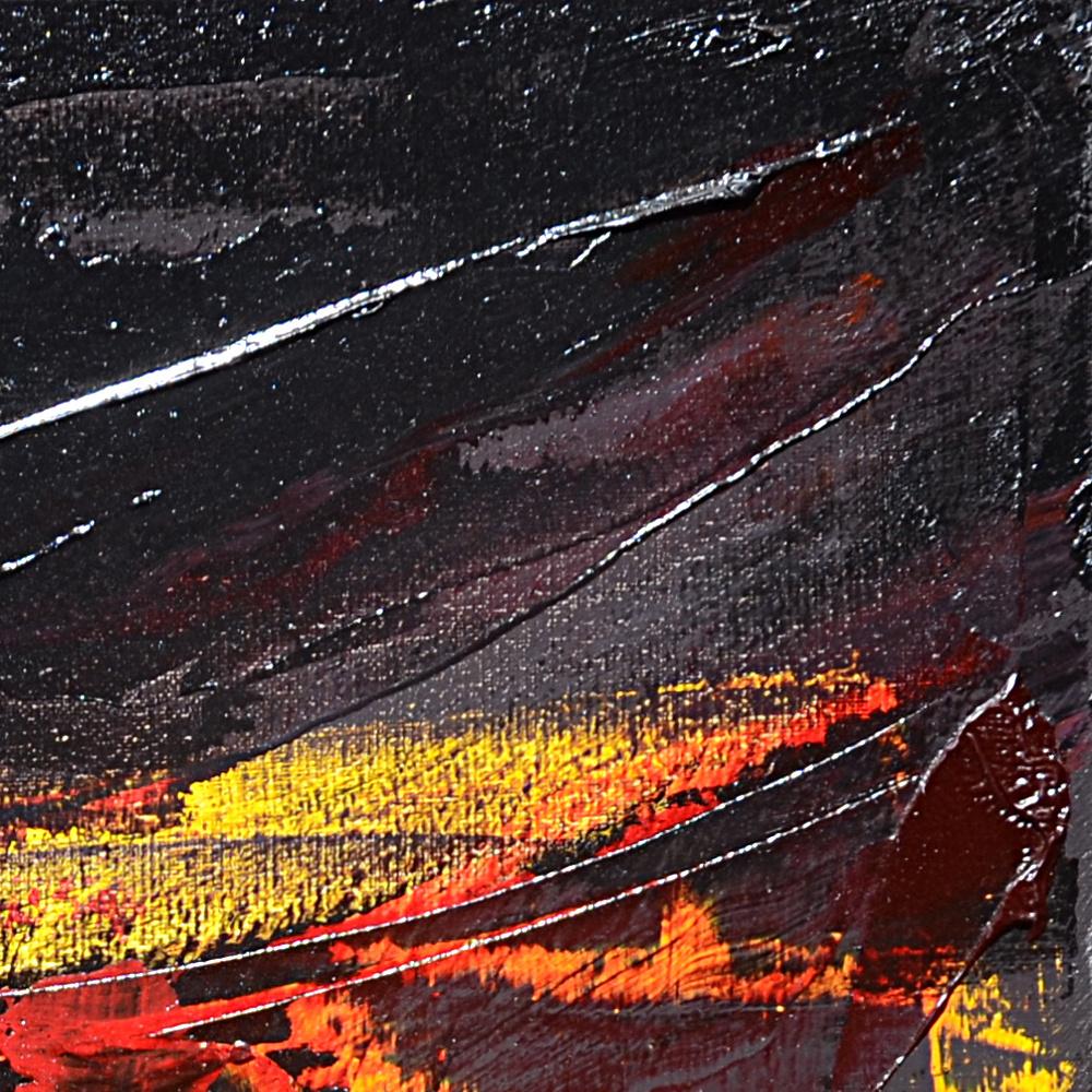 Dramatic Sunset Abstract: Bold Red and Black Oil Painting by Jean Soyer in vendita 9