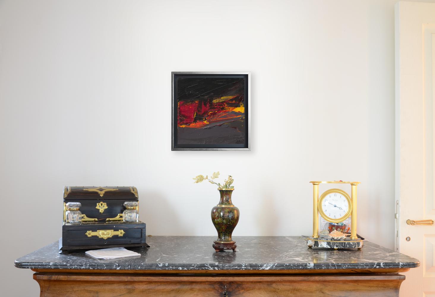 Dramatic Sunset Abstract: Bold Red and Black Oil Painting by Jean Soyer in vendita 3