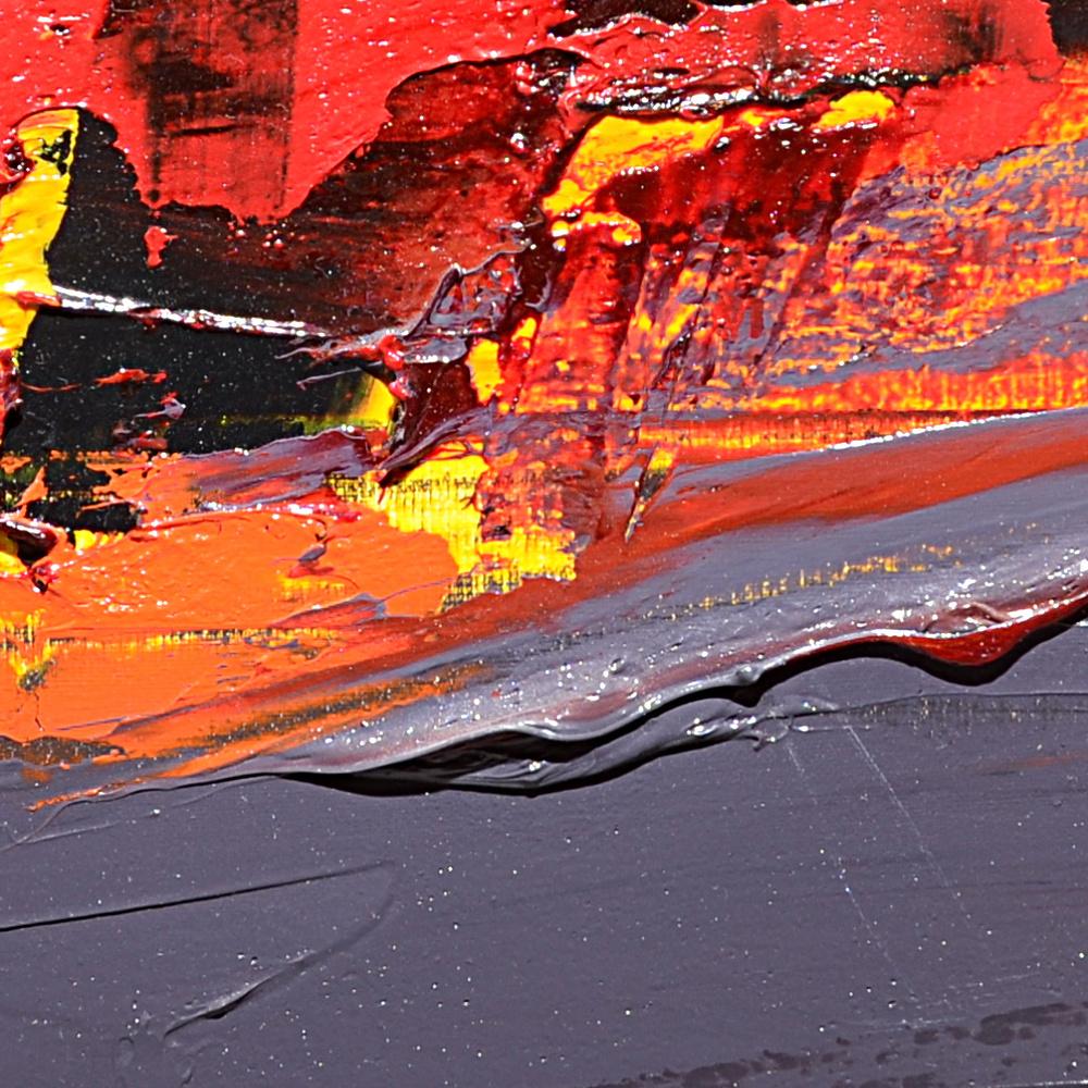 Dramatic Sunset Abstract: Bold Red and Black Oil Painting by Jean Soyer in vendita 4