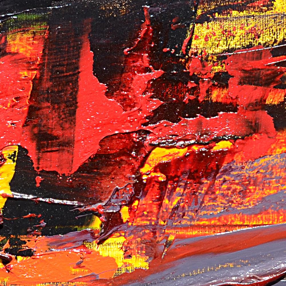 Dramatic Sunset Abstract: Bold Red and Black Oil Painting by Jean Soyer in vendita 5