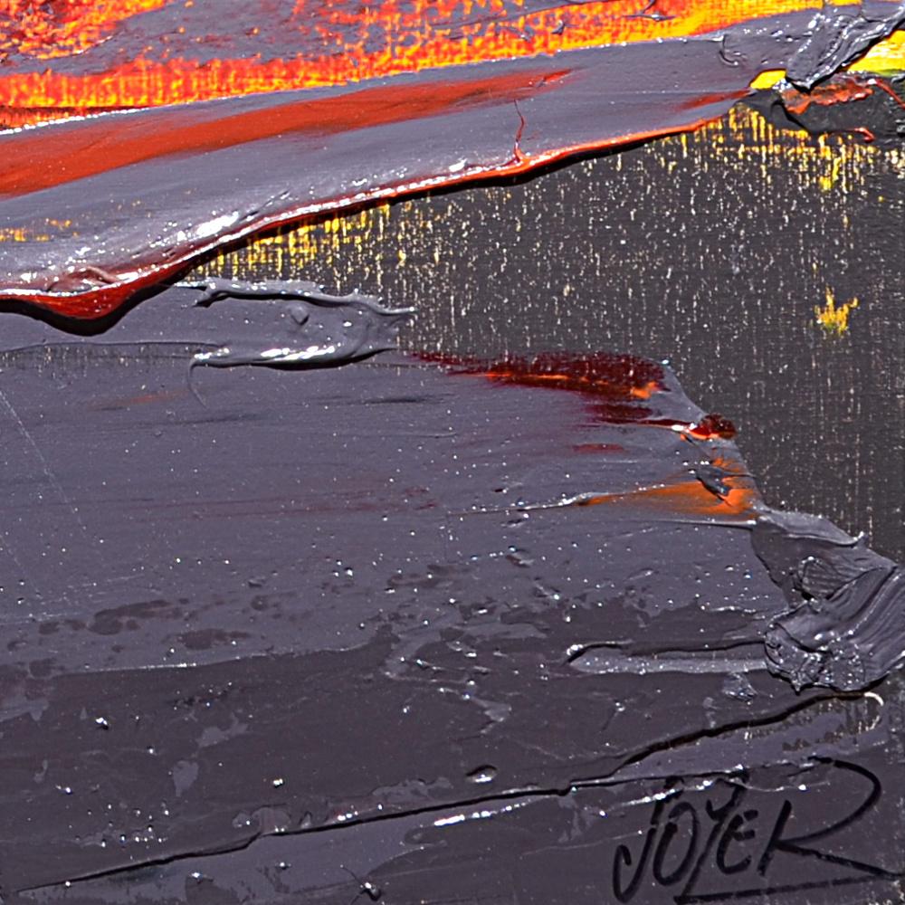 Dramatic Sunset Abstract: Bold Red and Black Oil Painting by Jean Soyer in vendita 7