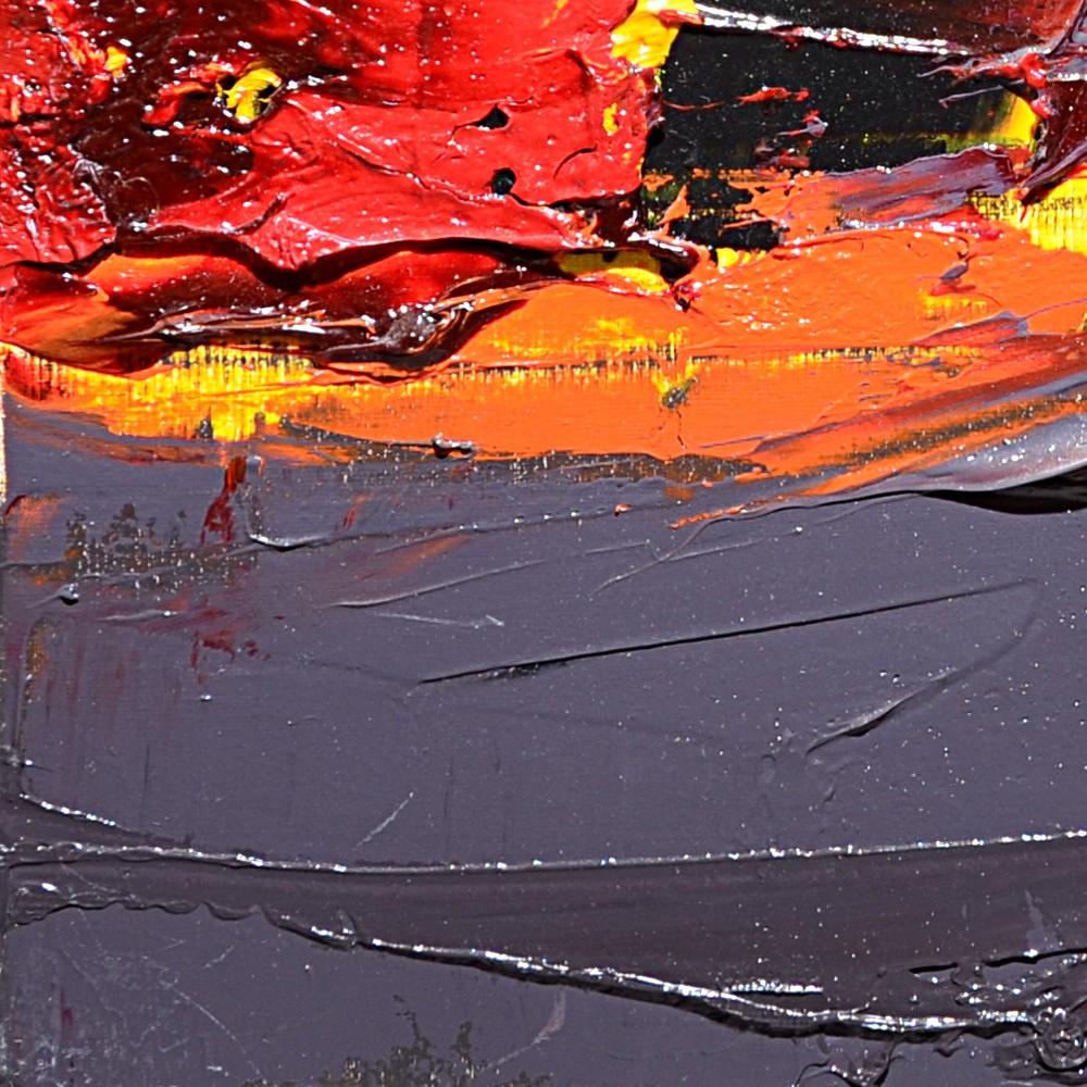 Dramatic Sunset Abstract: Bold Red and Black Oil Painting by Jean Soyer in vendita 8