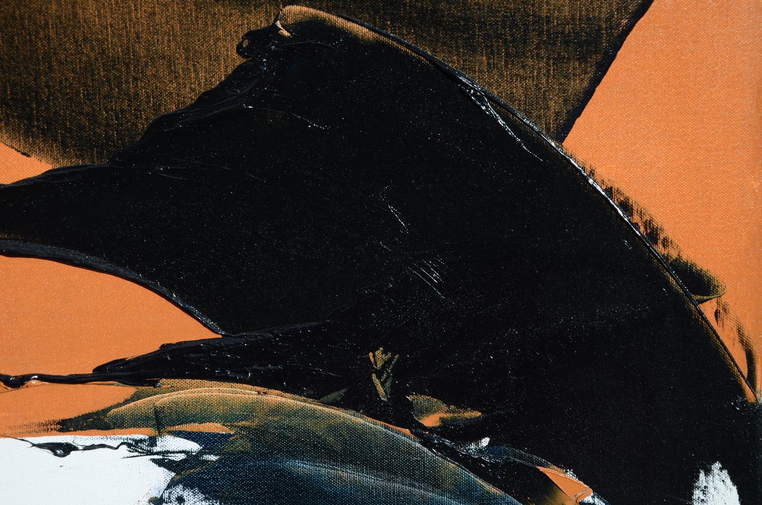 Composizione astratta dinamica in arancione e nero  Pittura ad olio moderna - Abstract Painting Nero di Jean Soyer