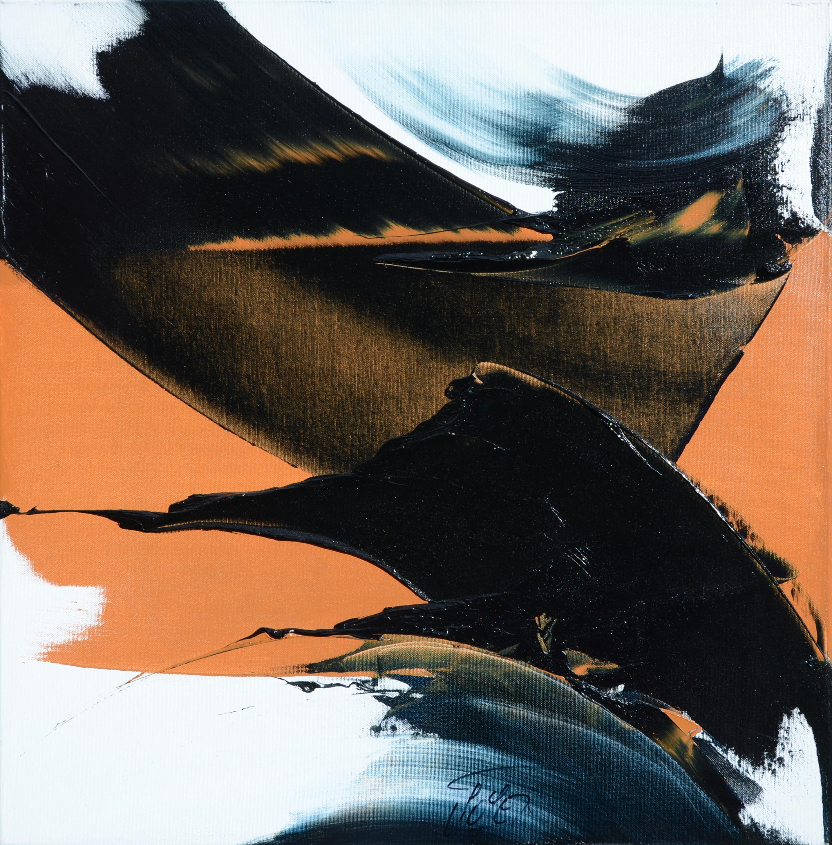 Abstract Painting di Jean Soyer - Composizione astratta dinamica in arancione e nero  Pittura ad olio moderna