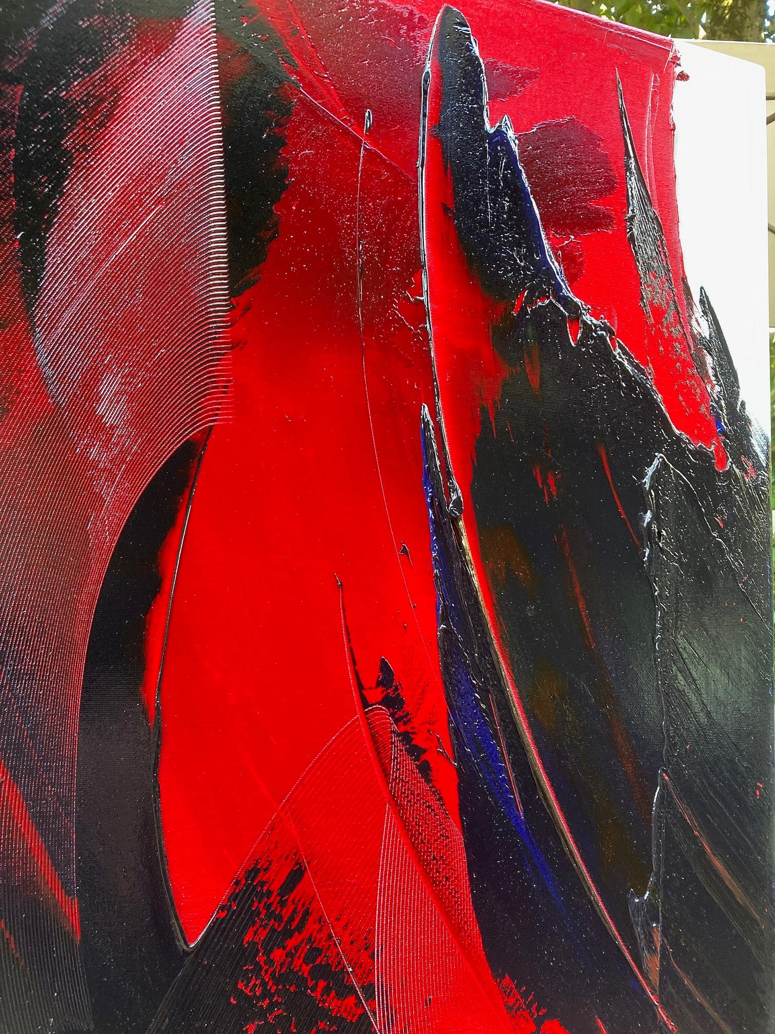 Composizione lirica astratta dinamica rossa e blu Pittura ad olio moderna in vendita 5