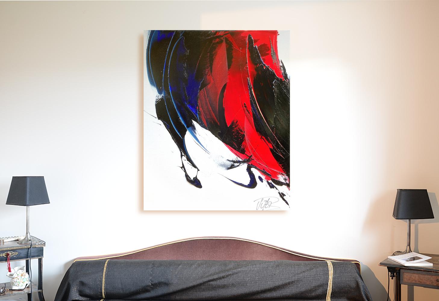 Composizione lirica astratta dinamica rossa e blu Pittura ad olio moderna in vendita 6