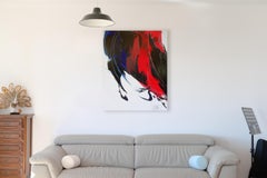 Dynamic Abstract Red and Blue Lyrical Composition Modern Oil Painting