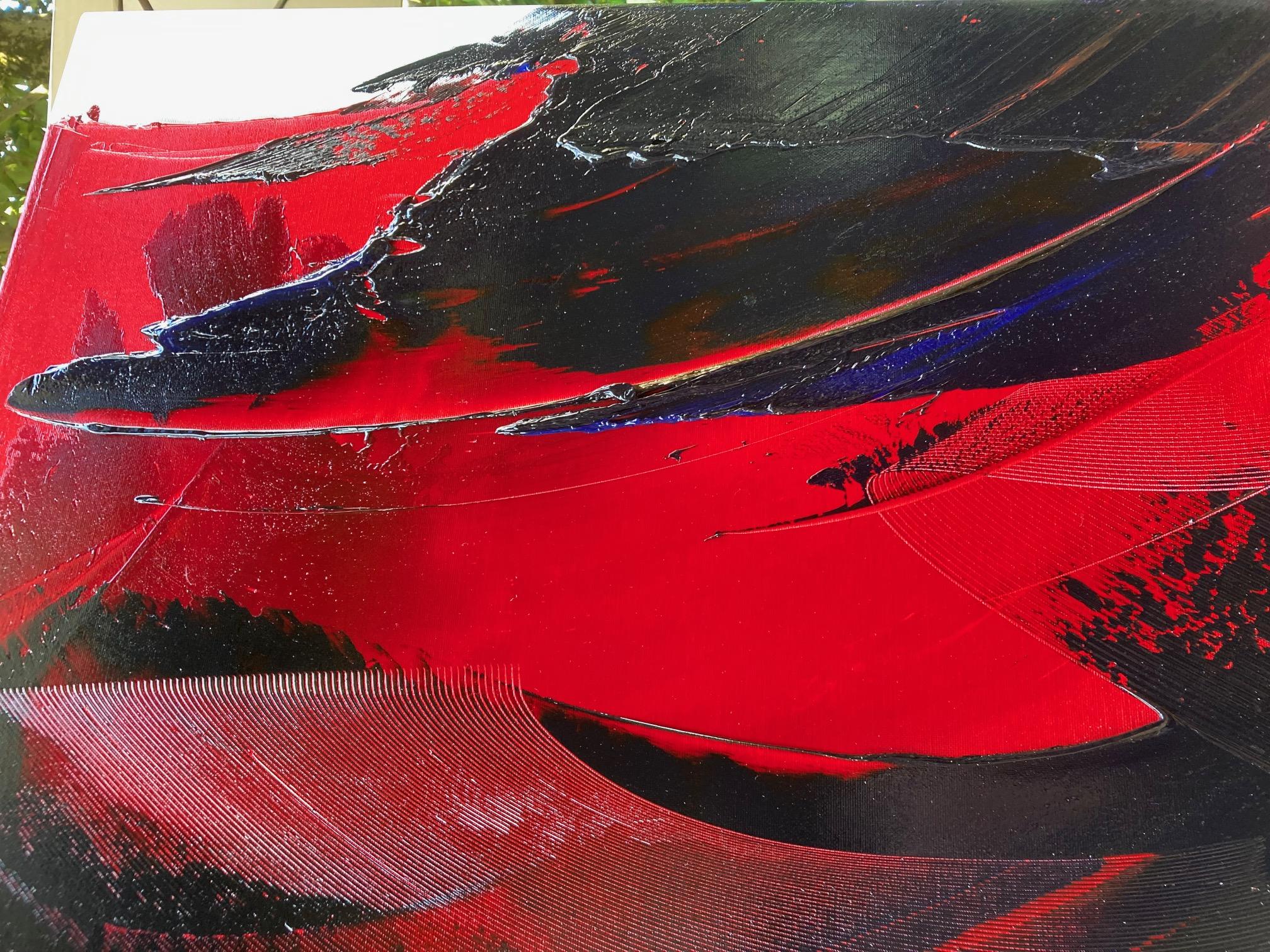 Composizione lirica astratta dinamica rossa e blu Pittura ad olio moderna in vendita 1