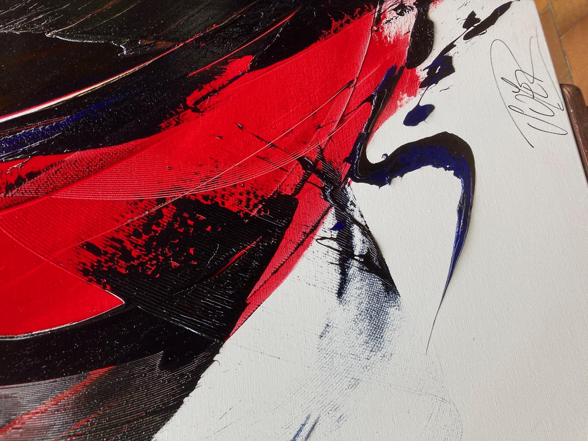 Composizione lirica astratta dinamica rossa e blu Pittura ad olio moderna in vendita 3