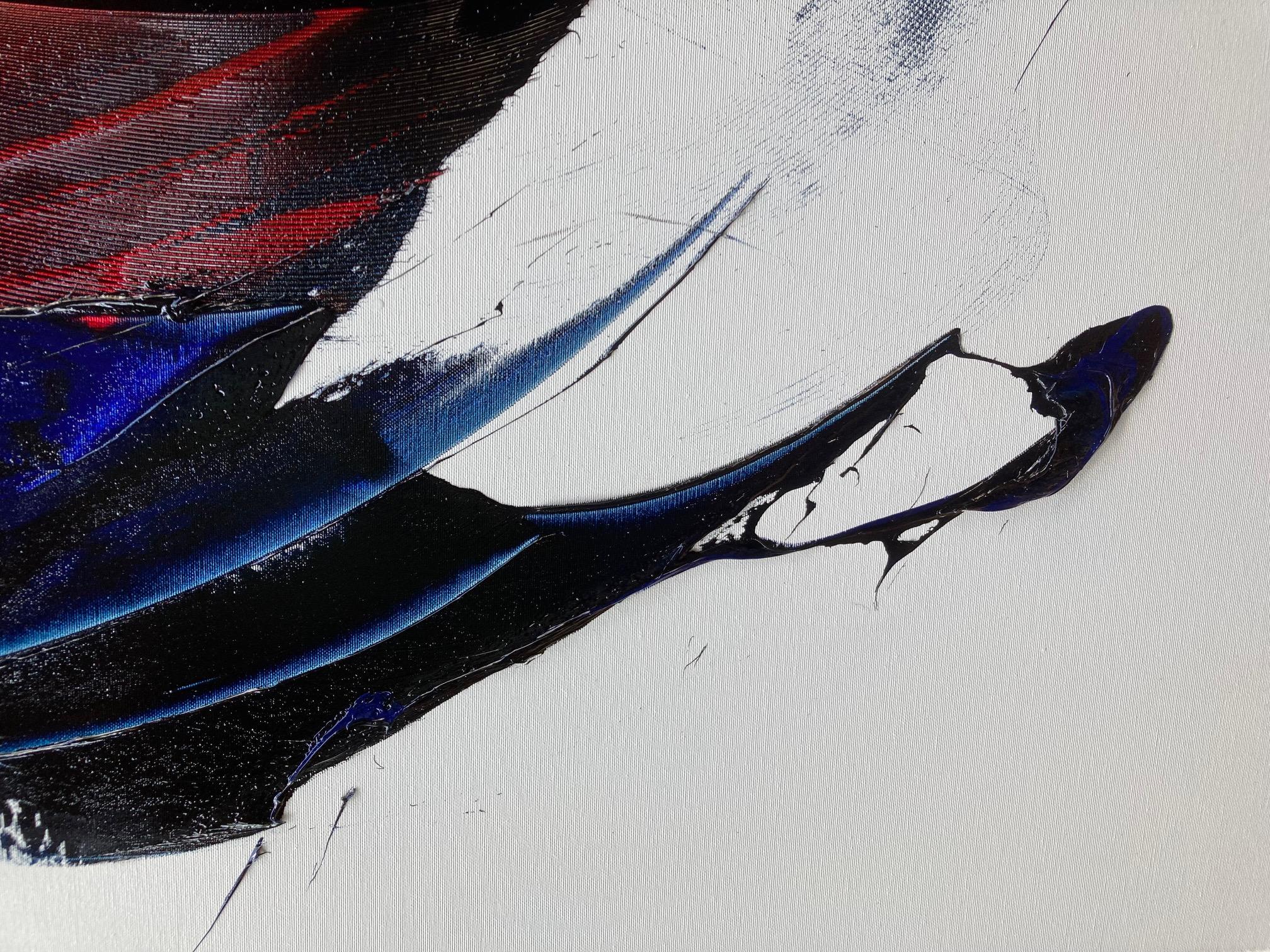 Composizione lirica astratta dinamica rossa e blu Pittura ad olio moderna in vendita 4