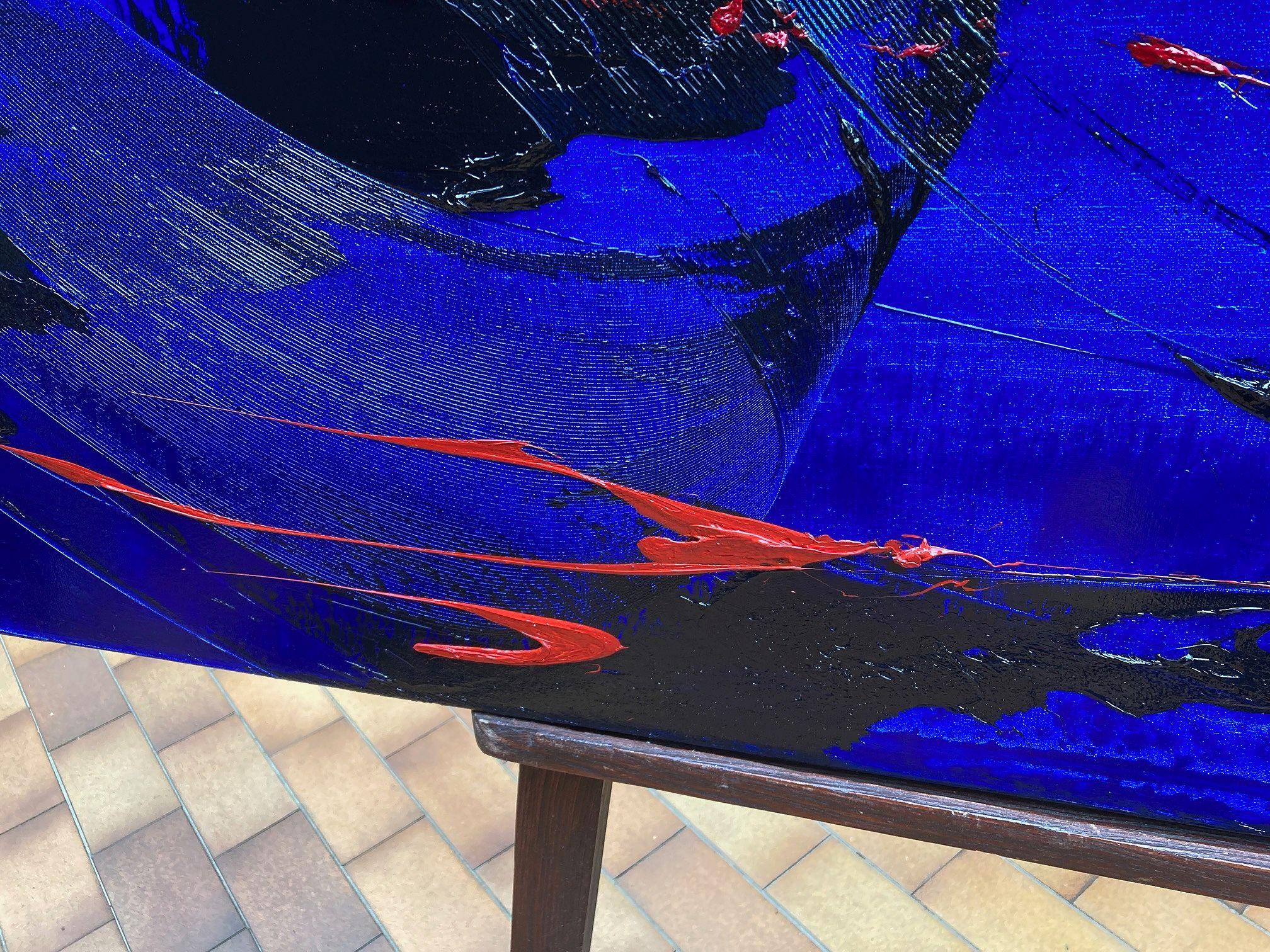 Sinfonia astratta dinamica in blu e nero con rosso Pittura ad olio moderna in vendita 1