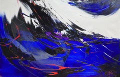 Symphonie abstraite audacieuse bleue et noire avec peinture à l'huile moderne rouge