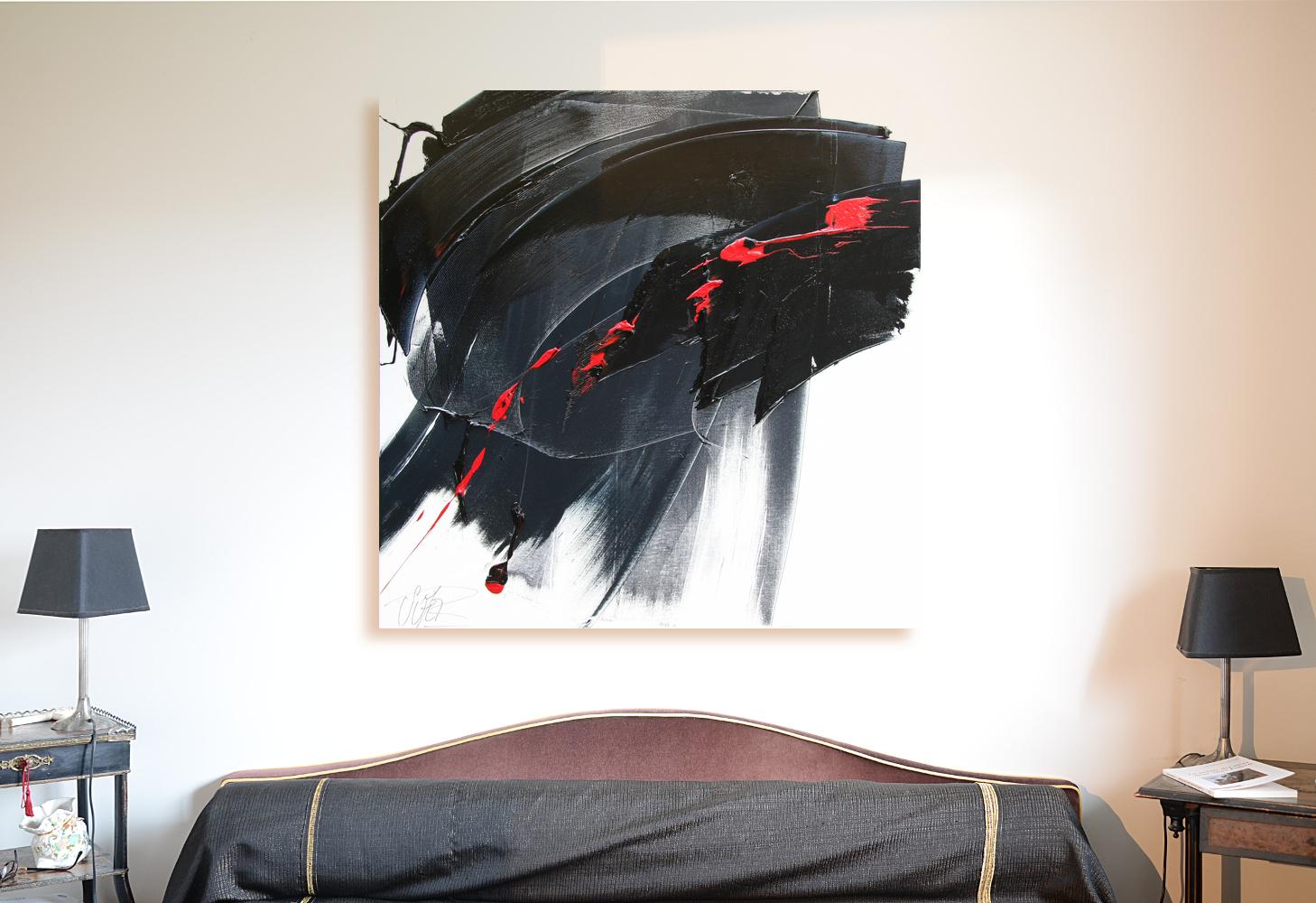 Pittura ad olio espressionista astratta dinamica in nero e rosso di Jean Soyer in vendita 11