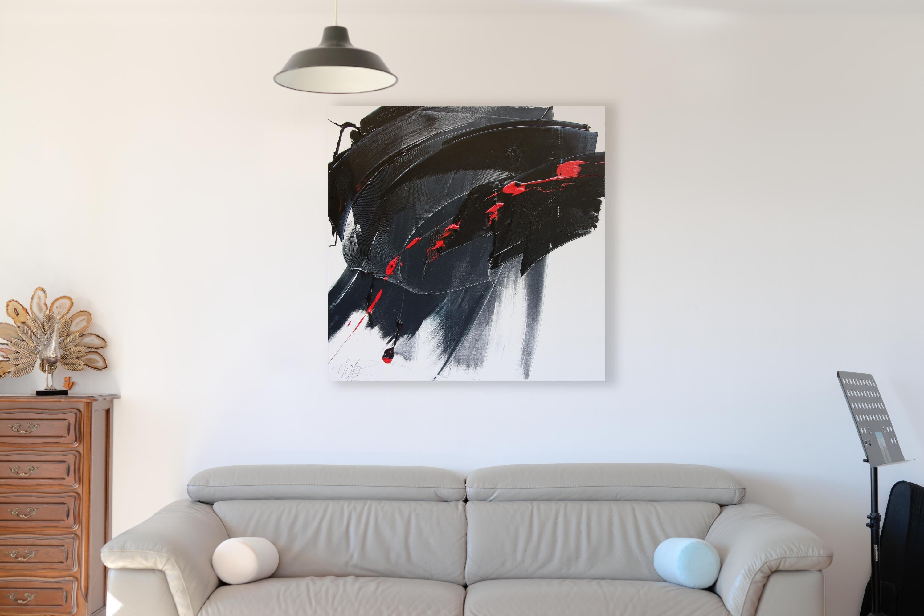 Pittura ad olio espressionista astratta dinamica in nero e rosso di Jean Soyer in vendita 1