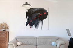 Dynamic Black and Red Abstract Expressionist Oil Painting by Jean Soyer