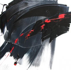 Pittura ad olio espressionista astratta dinamica in nero e rosso di Jean Soyer