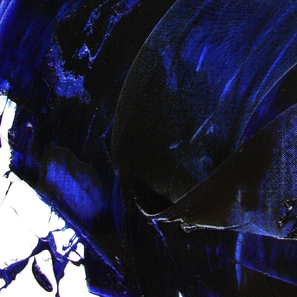 Pittura ad olio espressionista astratta dinamica blu e nera di Jean Soyer in vendita 9