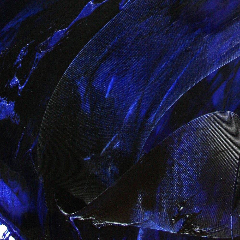 Pittura ad olio espressionista astratta dinamica blu e nera di Jean Soyer in vendita 2