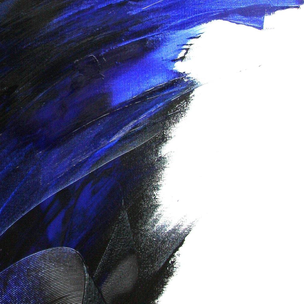 Pittura ad olio espressionista astratta dinamica blu e nera di Jean Soyer in vendita 3