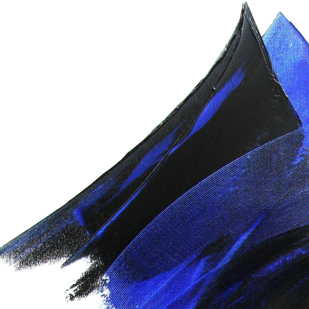 Pittura ad olio espressionista astratta dinamica blu e nera di Jean Soyer in vendita 7