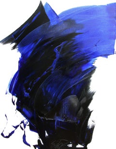 Dynamic Blue and Black Abstract Expressionist Oil Painting by Jean Soyer