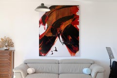 Dynamic Dark Red Abstract Expressionist Oil Painting by Jean Soyer