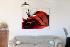 Dynamic Dark Red on White Modern Contemporary Art Abstract Oil Painting