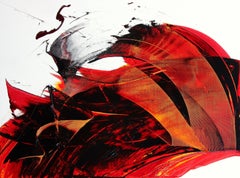 Dynamic Dark Red on White Modern Contemporary Art Abstract Oil Painting