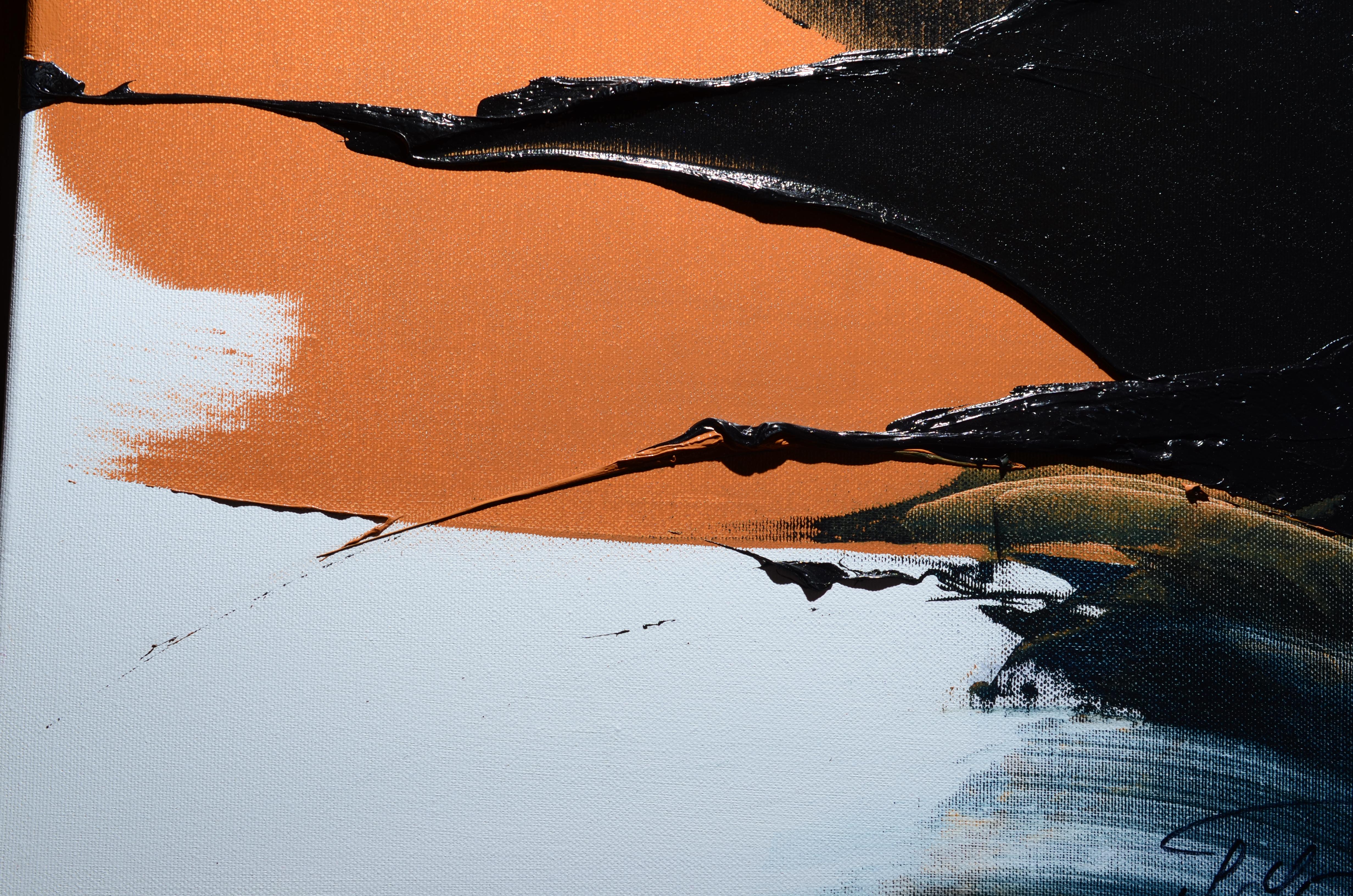 Pittura a olio moderna e dinamica di espressionismo astratto in arancione e nero 2
