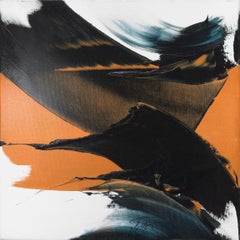 Pittura a olio moderna e dinamica di espressionismo astratto in arancione e nero