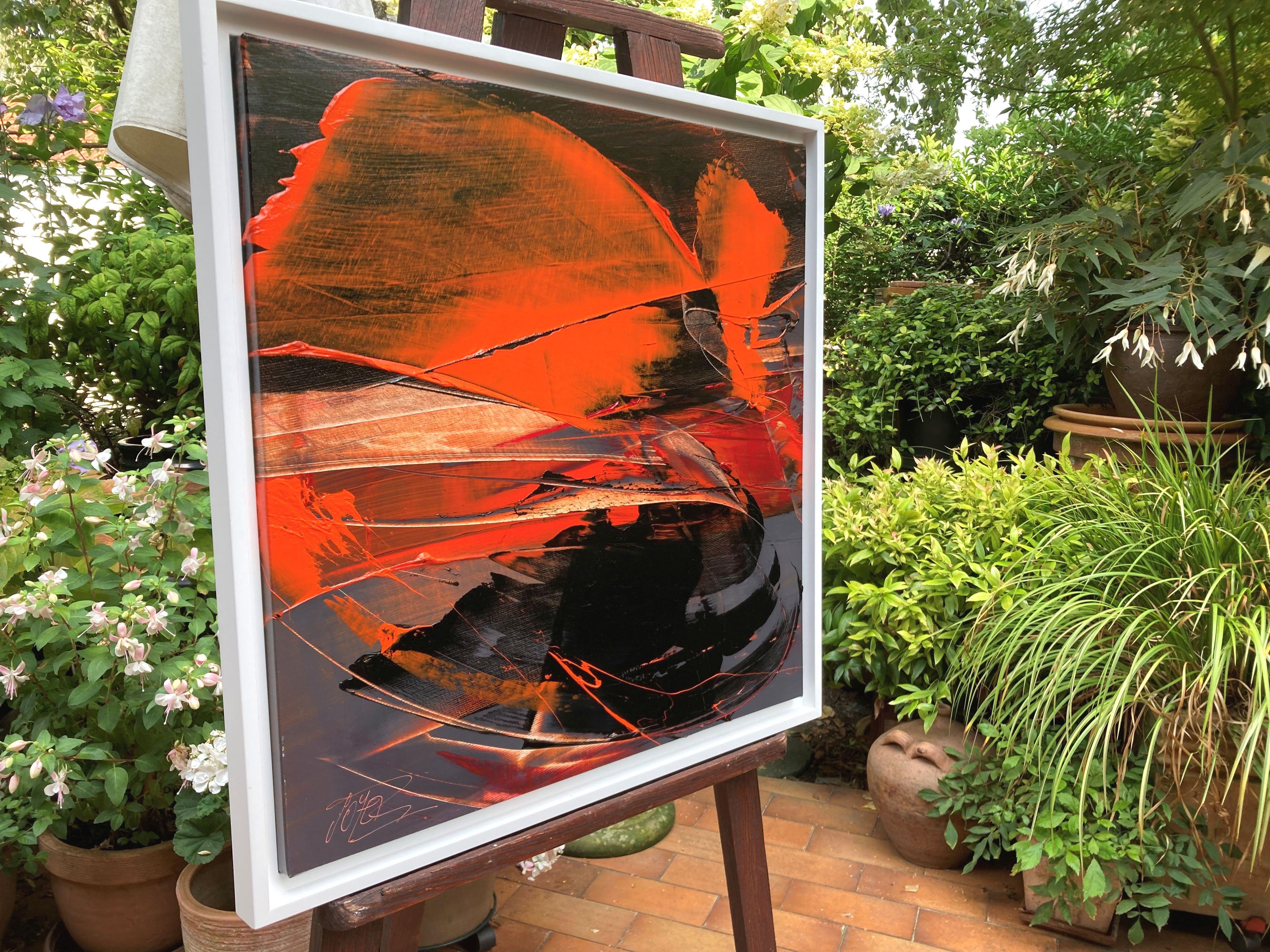 Quadro ad olio astratto dinamico arancione e nero di Jean Soyer in vendita 1