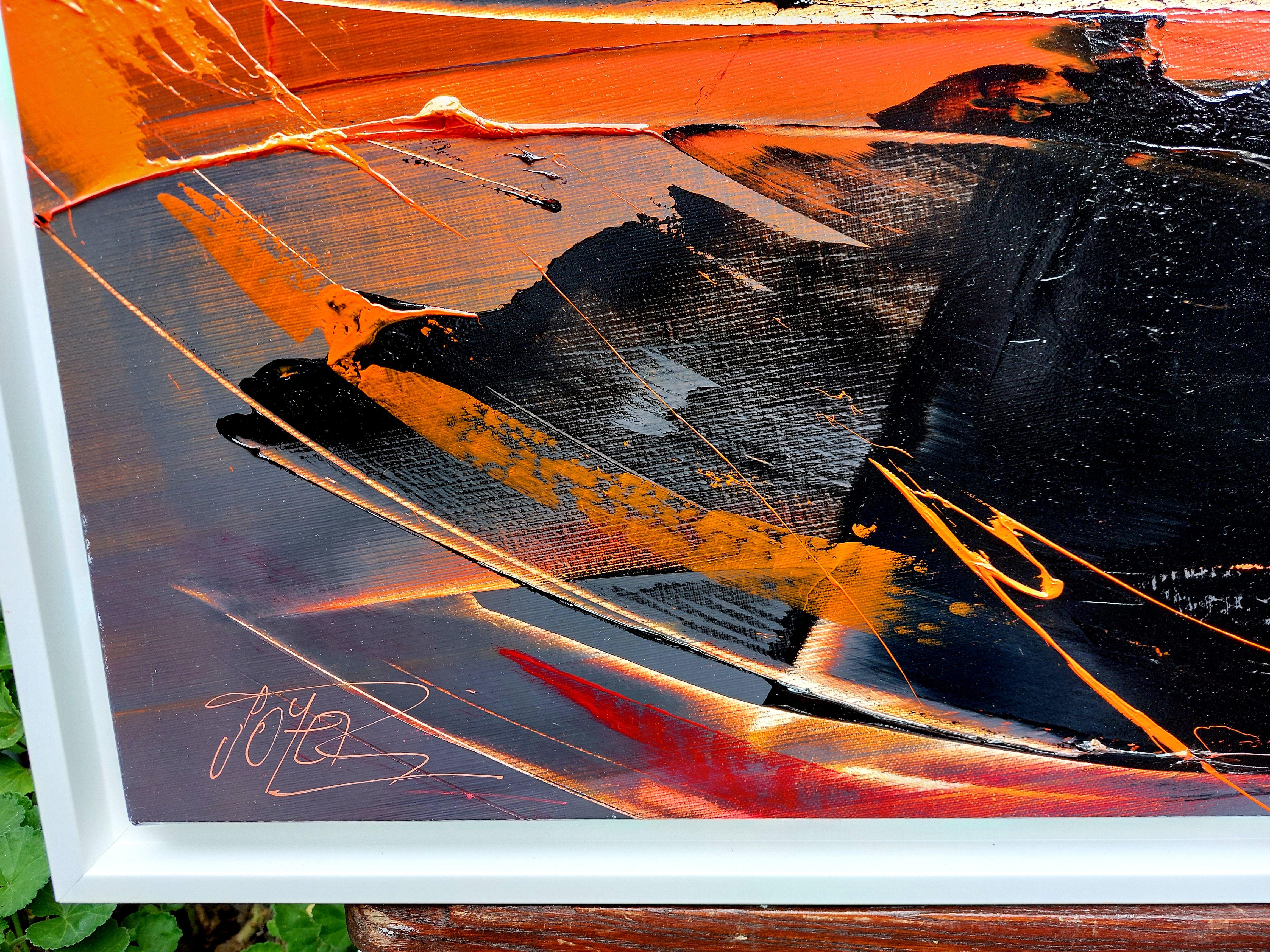Quadro ad olio astratto dinamico arancione e nero di Jean Soyer in vendita 3