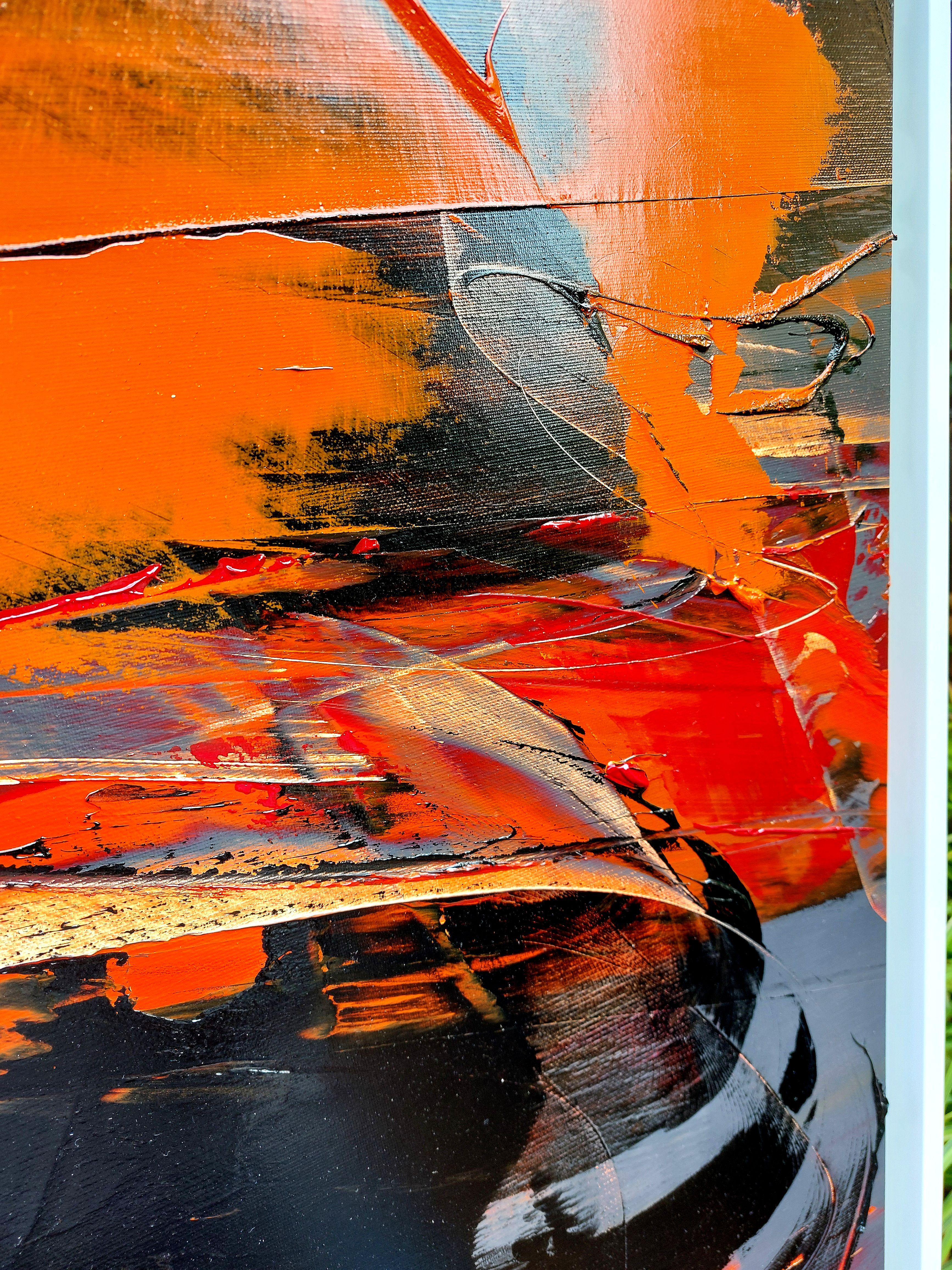 Quadro ad olio astratto dinamico arancione e nero di Jean Soyer in vendita 5