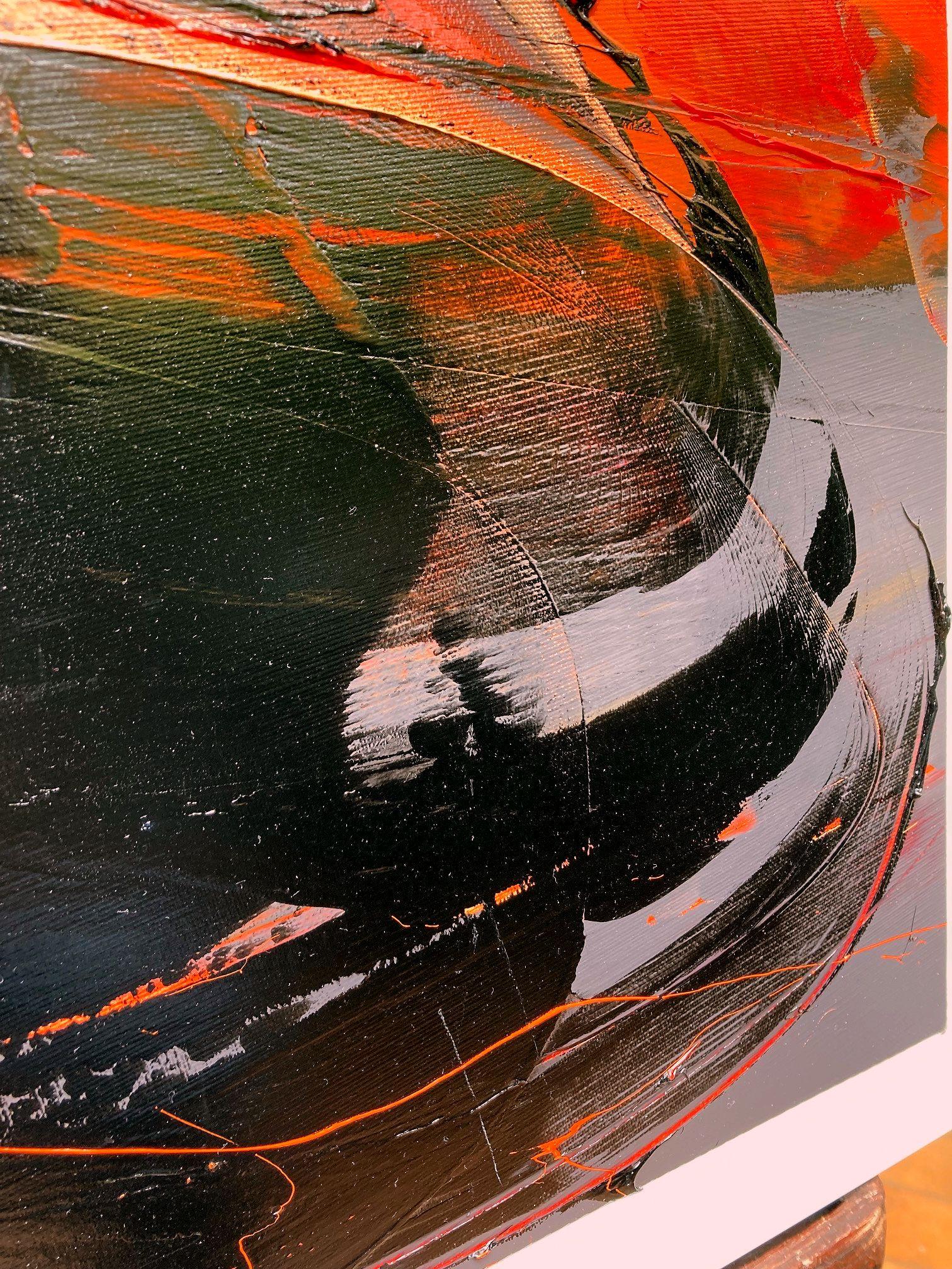Quadro ad olio astratto dinamico arancione e nero di Jean Soyer in vendita 6
