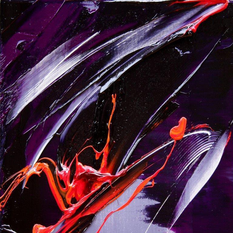 Danza astratta dinamica rossa e viola Piccolo dipinto a olio moderno di Jean Soyer in vendita 5