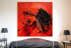 Dynamic Red Abstract Expressionist Oil Painting - Modern Art Movement