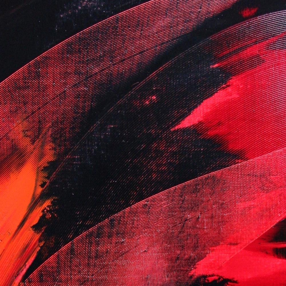Pittura ad olio astratta espressionista moderna con tempesta rossa e nera - Abstract Painting Nero di Jean Soyer