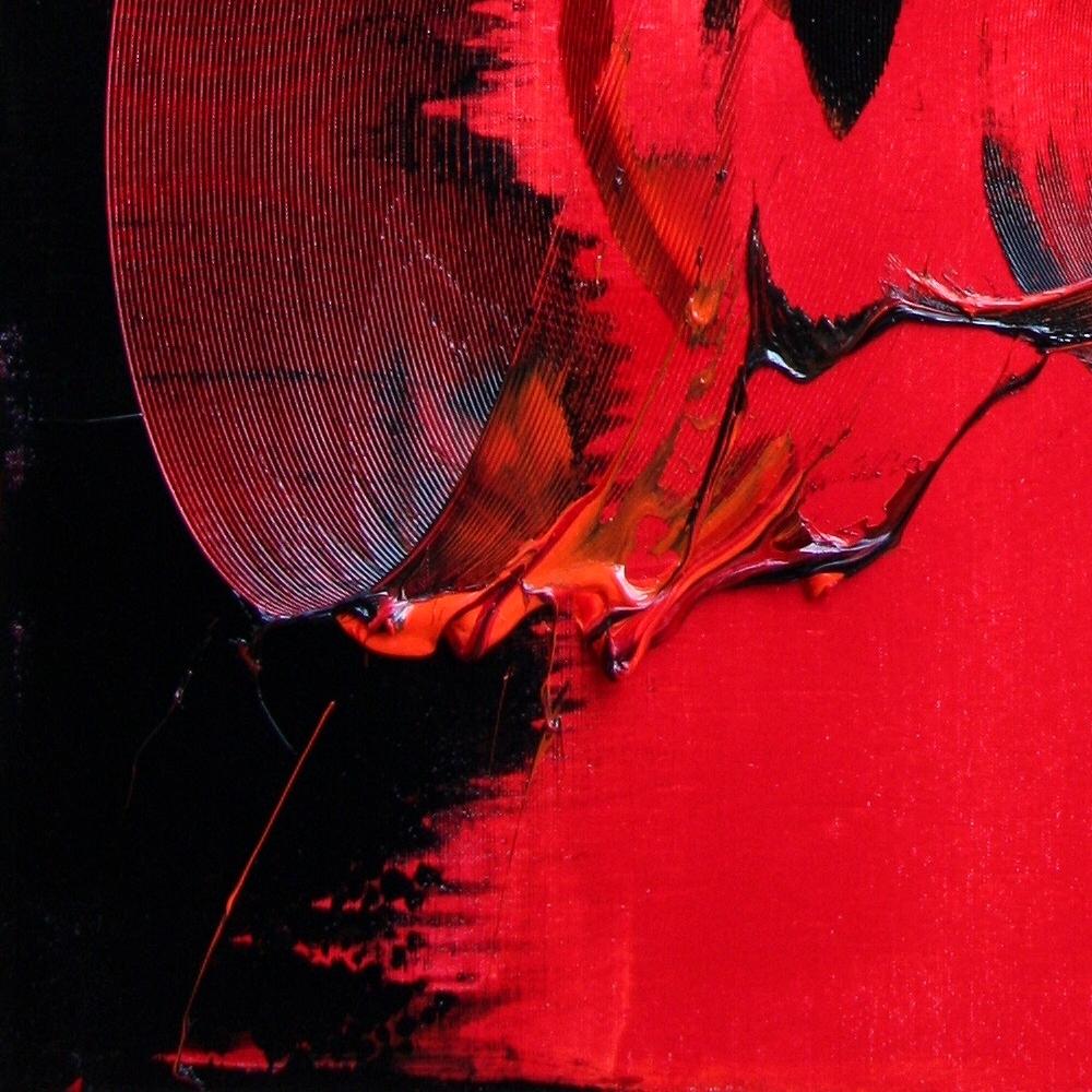 Pittura ad olio astratta espressionista moderna con tempesta rossa e nera in vendita 1