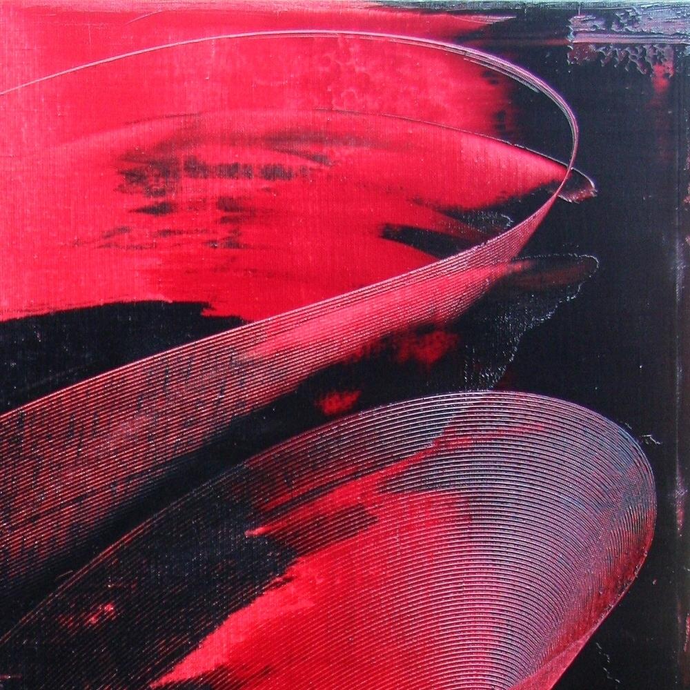 Pittura ad olio astratta espressionista moderna con tempesta rossa e nera in vendita 2