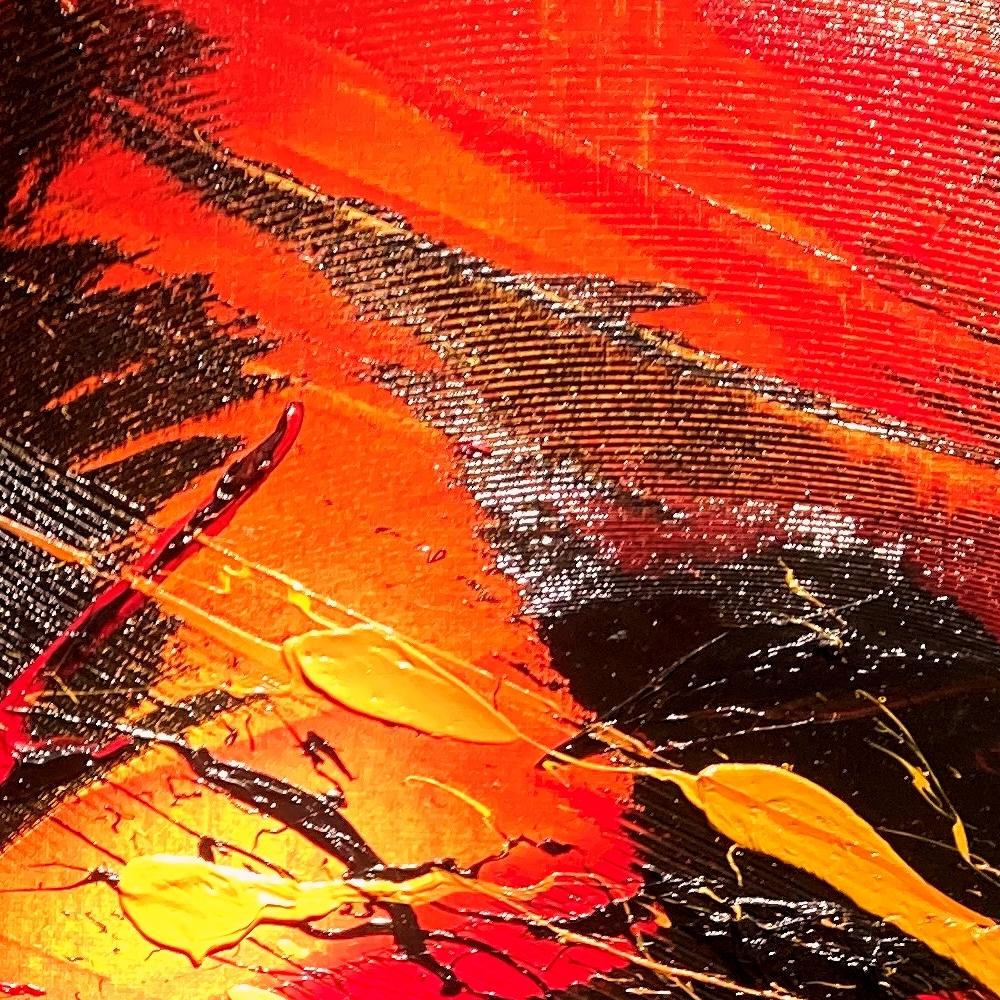 Pittura a olio astratta rossa dinamica: Energia vulcanica di Jean Soyer in vendita 12