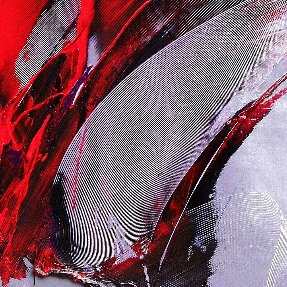Pittura ad olio espressionista astratta dinamica rossa, nera e viola chiaro in vendita 5