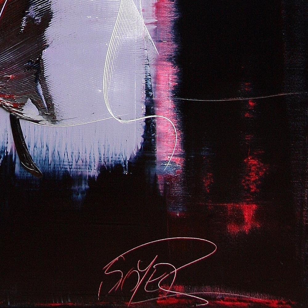 Pittura ad olio espressionista astratta dinamica rossa, nera e viola chiaro - Abstract Painting Nero di Jean Soyer