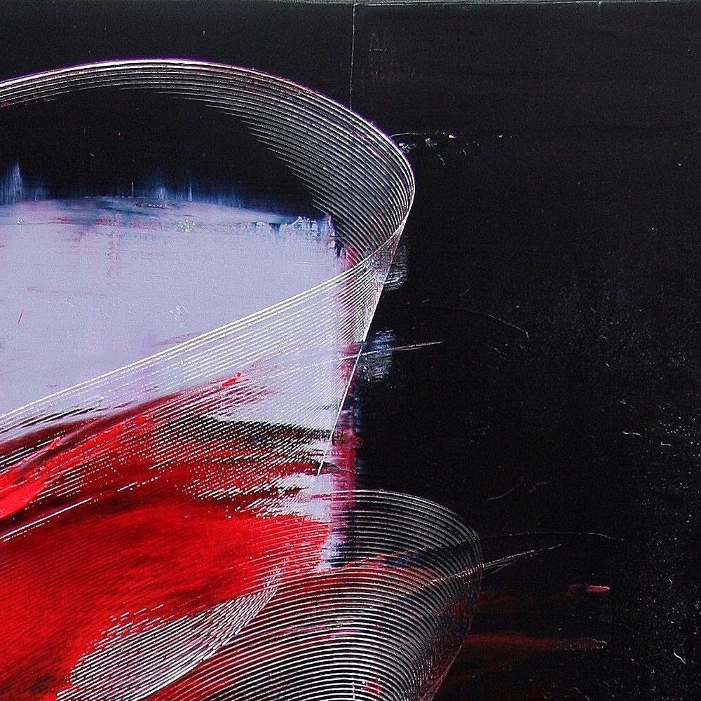 Pittura ad olio espressionista astratta dinamica rossa, nera e viola chiaro in vendita 1