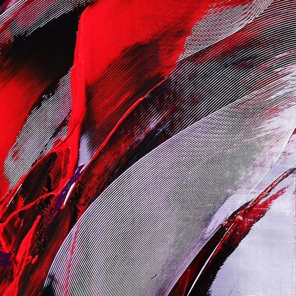 Pittura ad olio espressionista astratta dinamica rossa, nera e viola chiaro in vendita 2