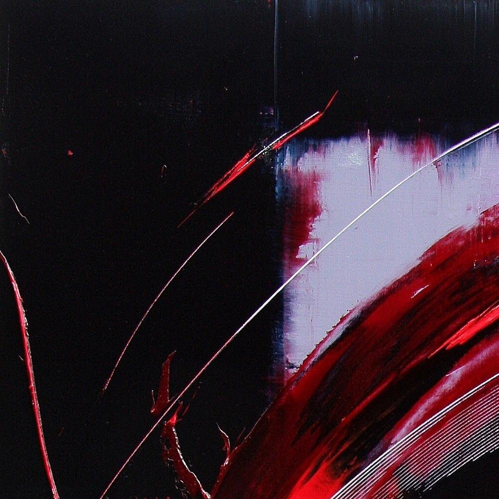 Pittura ad olio espressionista astratta dinamica rossa, nera e viola chiaro in vendita 3