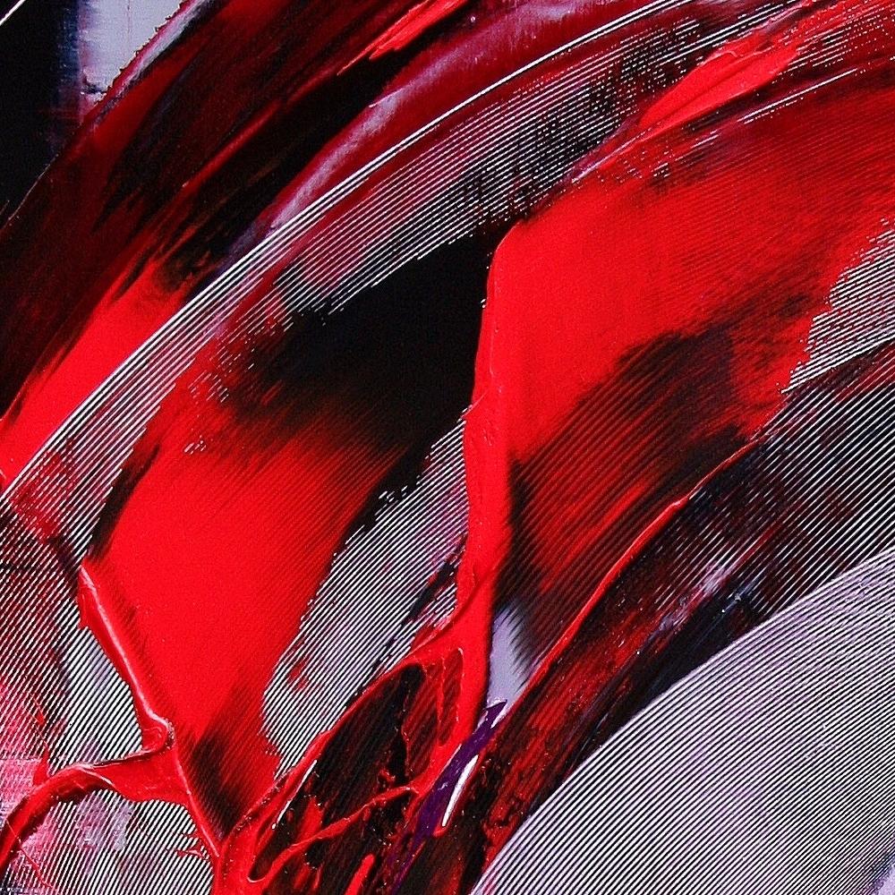 Pittura ad olio espressionista astratta dinamica rossa, nera e viola chiaro in vendita 4