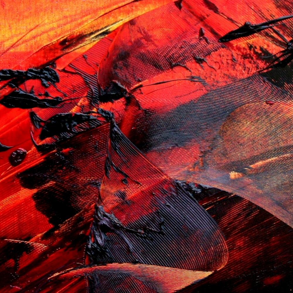 Pittura ad olio astratta dinamica rossa e nera  Espressionismo contemporaneo - Abstract Painting Rosso di Jean Soyer