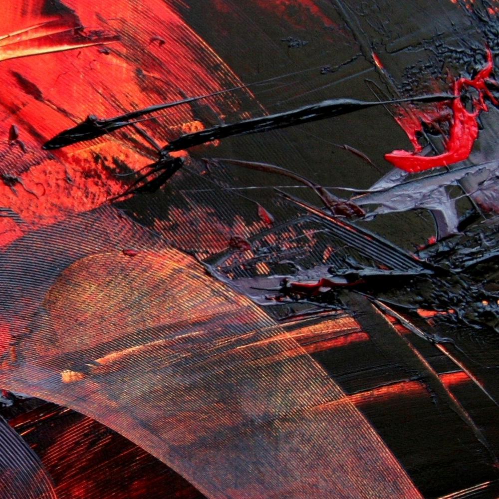 Pittura ad olio astratta dinamica rossa e nera  Espressionismo contemporaneo in vendita 4
