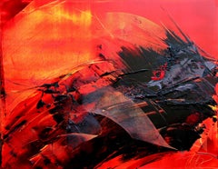 Dynamic Red and Black Abstract Oil Painting  Contemporary Expressionism