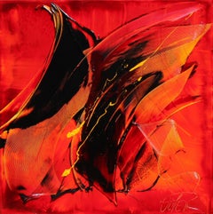 Pittura ad olio astratta dinamica rossa e nera Phoenix Rising di Jean Soyer